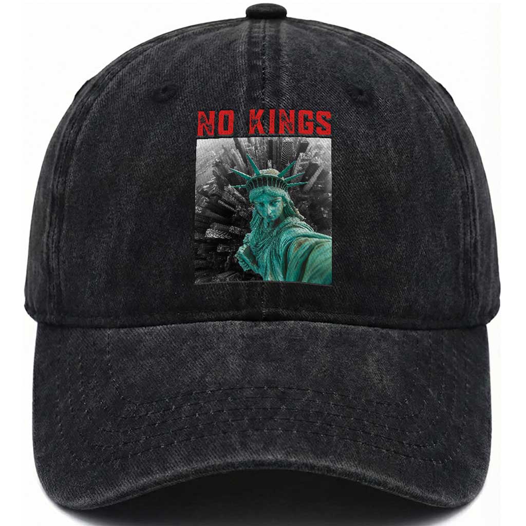 No Kings Washed Cotton Baseball Cap Statue of Liberty Selfie Freedom