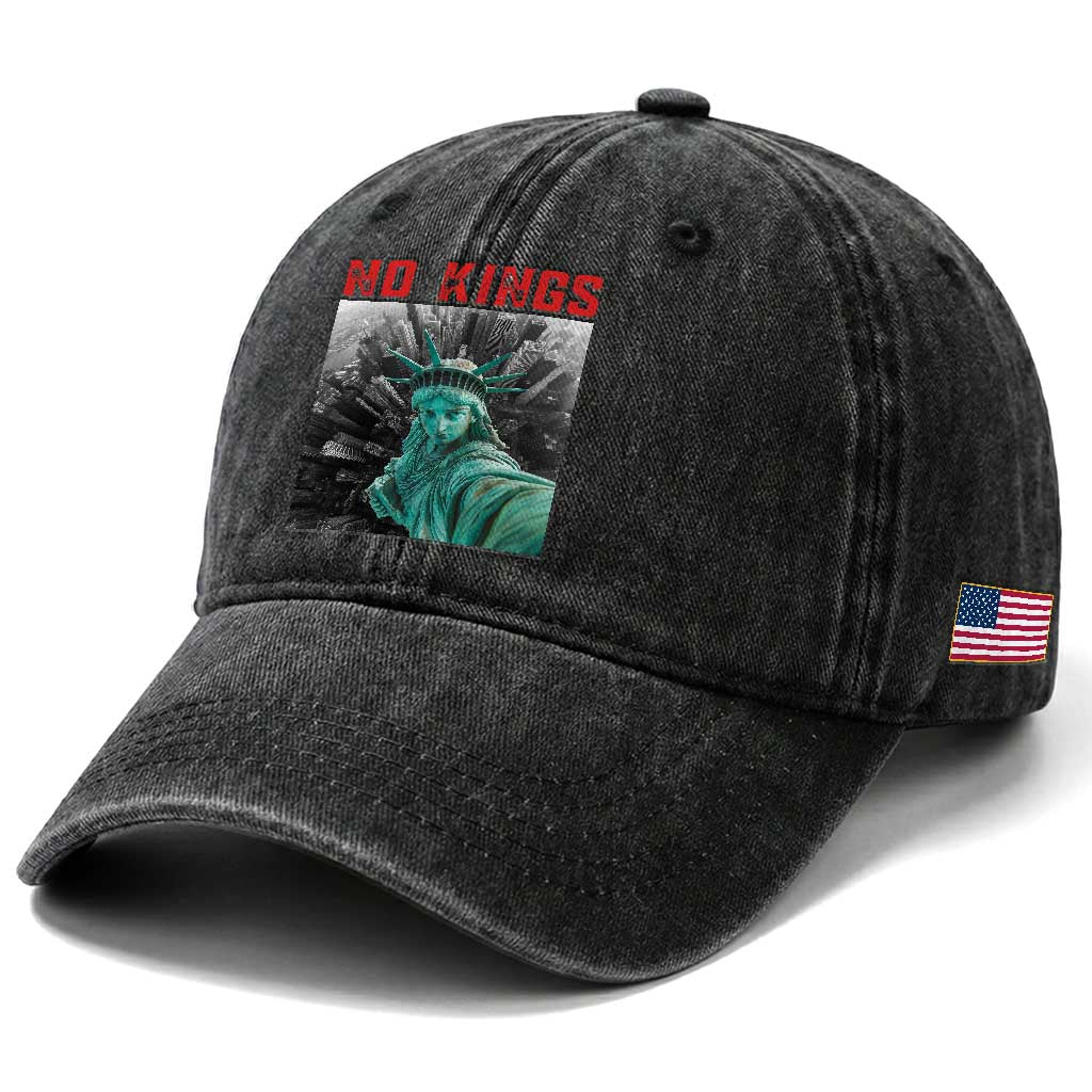 No Kings Washed Cotton Baseball Cap Statue of Liberty Selfie Freedom