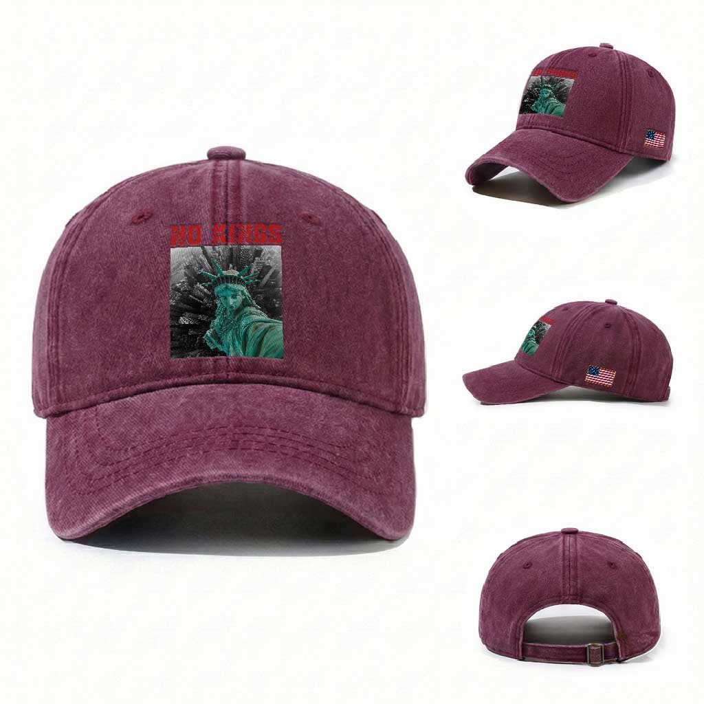 No Kings Washed Cotton Baseball Cap Statue of Liberty Selfie Freedom