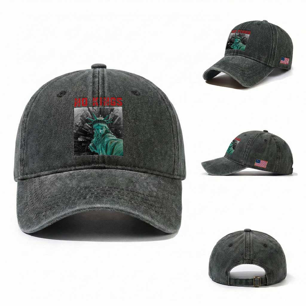 No Kings Washed Cotton Baseball Cap Statue of Liberty Selfie Freedom