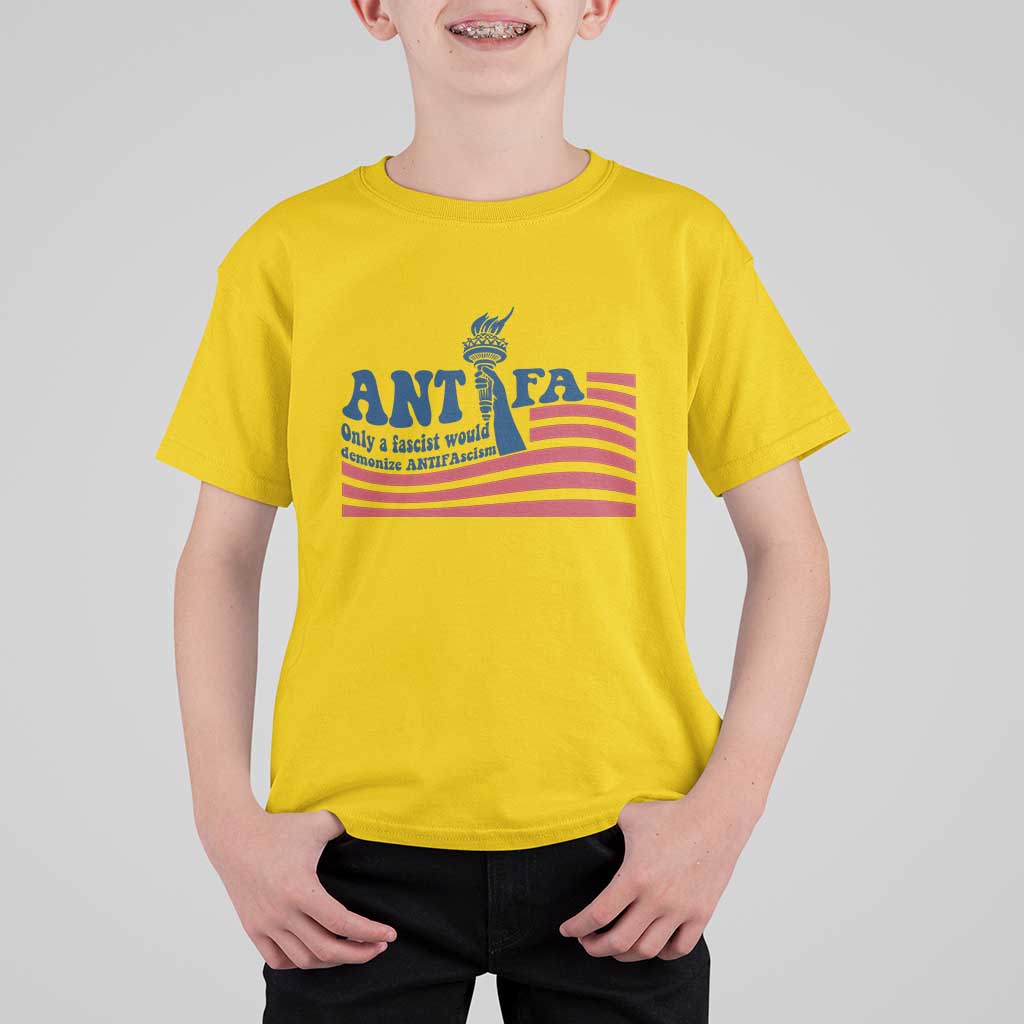 Antifa Fascism Patriotic T Shirt For Kid Antifascist Statue of Liberty - Wonder Print Shop