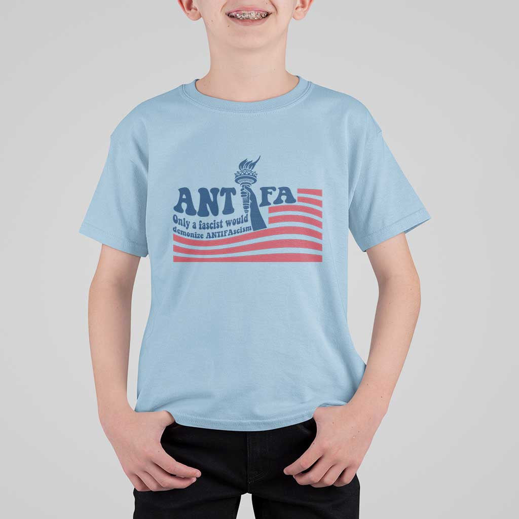 Antifa Fascism Patriotic T Shirt For Kid Antifascist Statue of Liberty - Wonder Print Shop