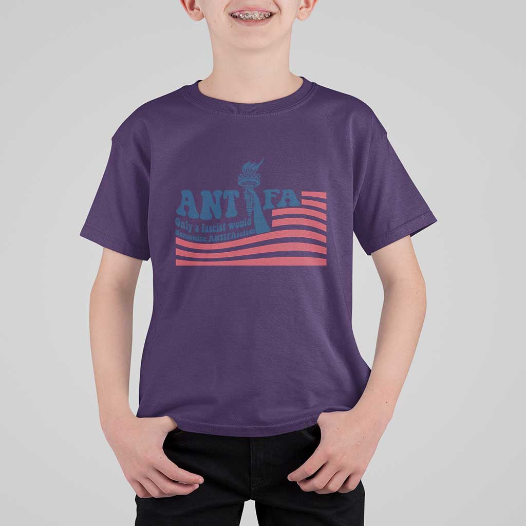 Antifa Fascism Patriotic T Shirt For Kid Antifascist Statue of Liberty - Wonder Print Shop