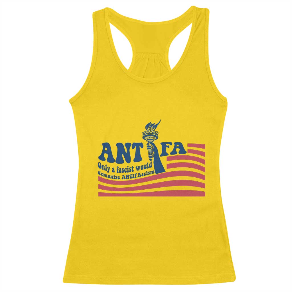 Antifa Fascism Patriotic Racerback Tank Top Antifascist Statue of Liberty - Wonder Print Shop