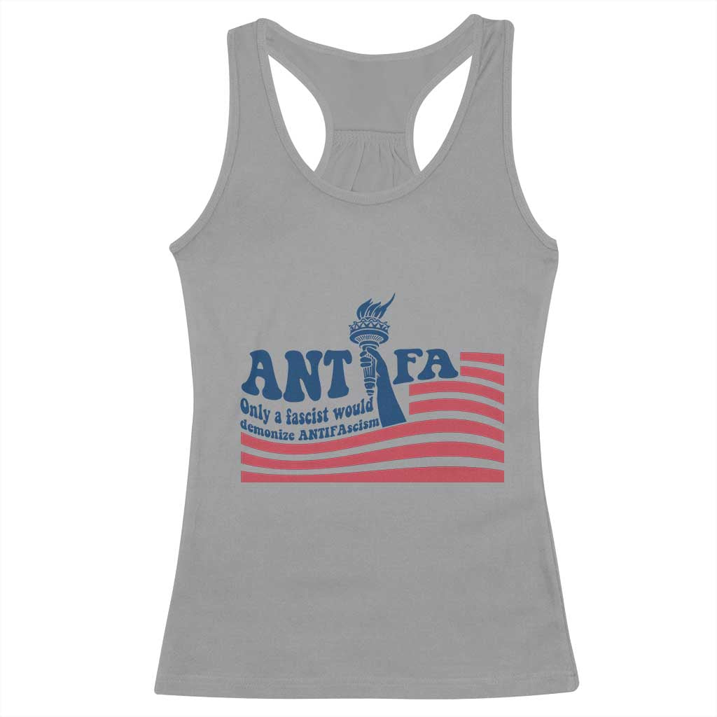 Antifa Fascism Patriotic Racerback Tank Top Antifascist Statue of Liberty - Wonder Print Shop