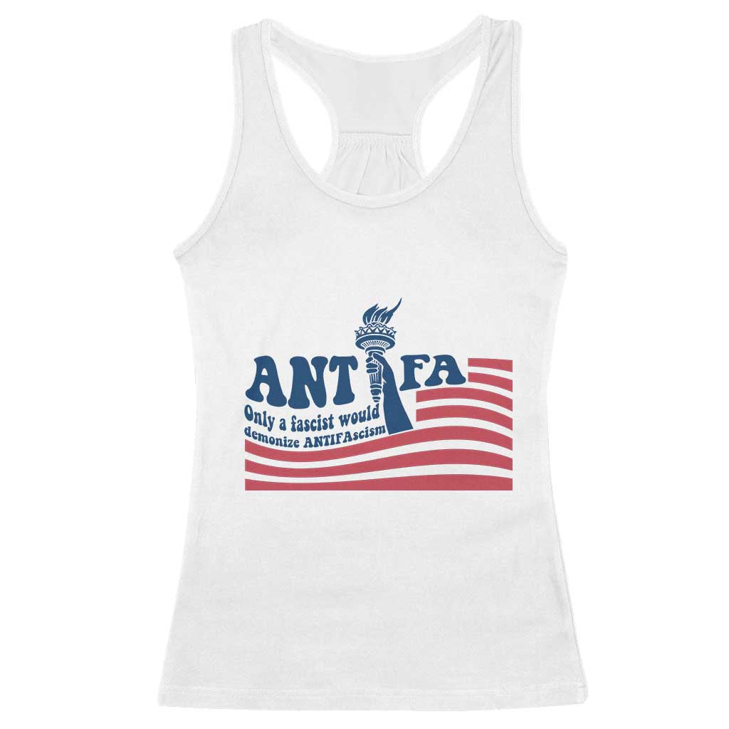 Antifa Fascism Patriotic Racerback Tank Top Antifascist Statue of Liberty - Wonder Print Shop