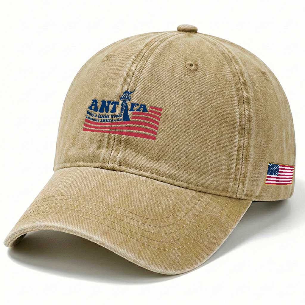 Antifa Fascism Patriotic Washed Cotton Baseball Cap Antifascist Statue of Liberty