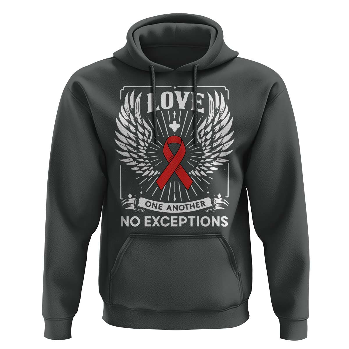Red Ribbon Christian Hoodie Cross Minimal Faith HIV Awareness Religious - Wonder Print Shop