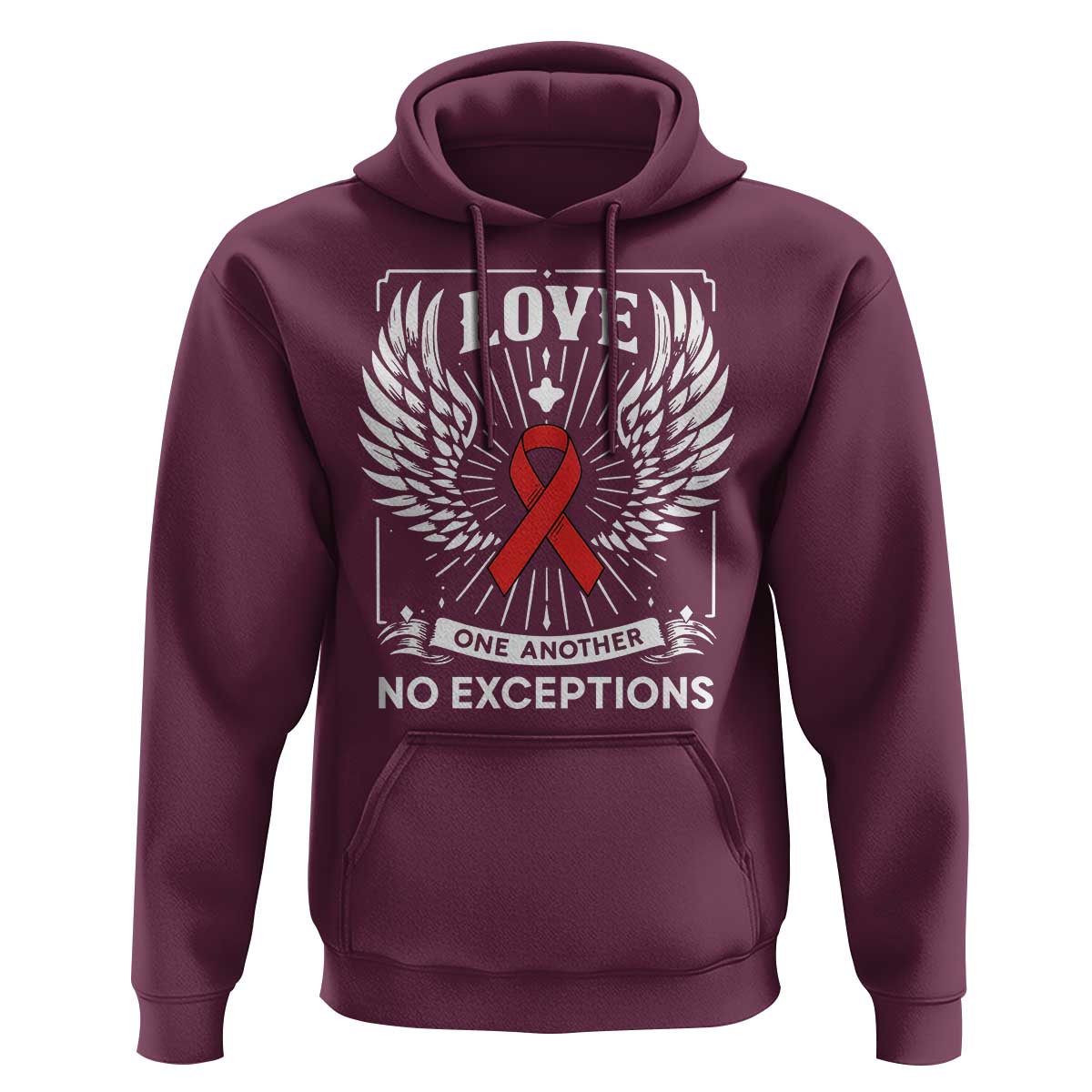 Red Ribbon Christian Hoodie Cross Minimal Faith HIV Awareness Religious - Wonder Print Shop