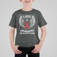 Red Ribbon Christian T Shirt For Kid Cross Minimal Faith HIV Awareness Religious - Wonder Print Shop