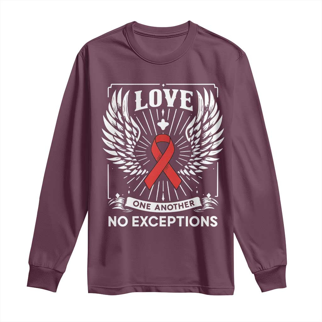 Red Ribbon Christian Long Sleeve Shirt Cross Minimal Faith HIV Awareness Religious - Wonder Print Shop