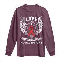 Red Ribbon Christian Long Sleeve Shirt Cross Minimal Faith HIV Awareness Religious - Wonder Print Shop