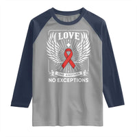 Red Ribbon Christian Raglan Shirt Cross Minimal Faith HIV Awareness Religious - Wonder Print Shop