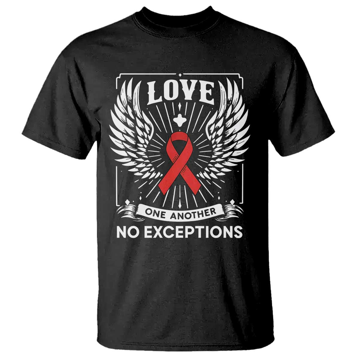 Red Ribbon Christian T Shirt Cross Minimal Faith HIV Awareness Religious - Wonder Print Shop