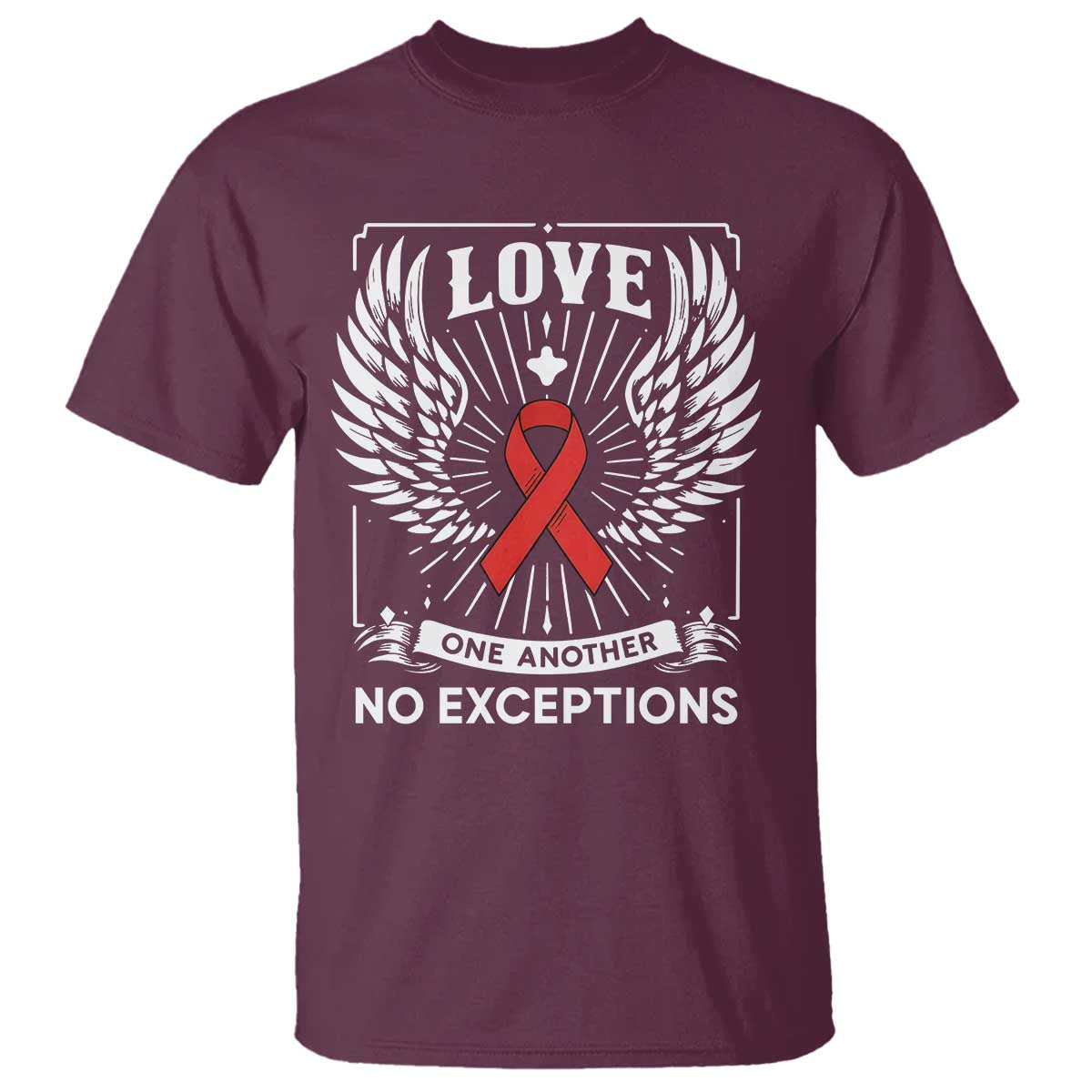 Red Ribbon Christian T Shirt Cross Minimal Faith HIV Awareness Religious - Wonder Print Shop