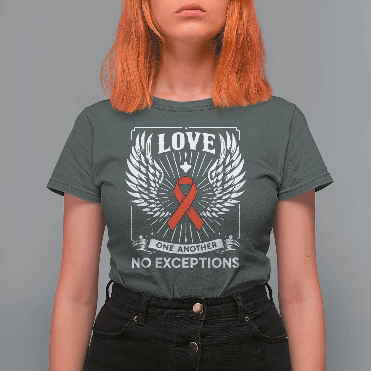 Red Ribbon Christian T Shirt For Women Cross Minimal Faith HIV Awareness Religious - Wonder Print Shop