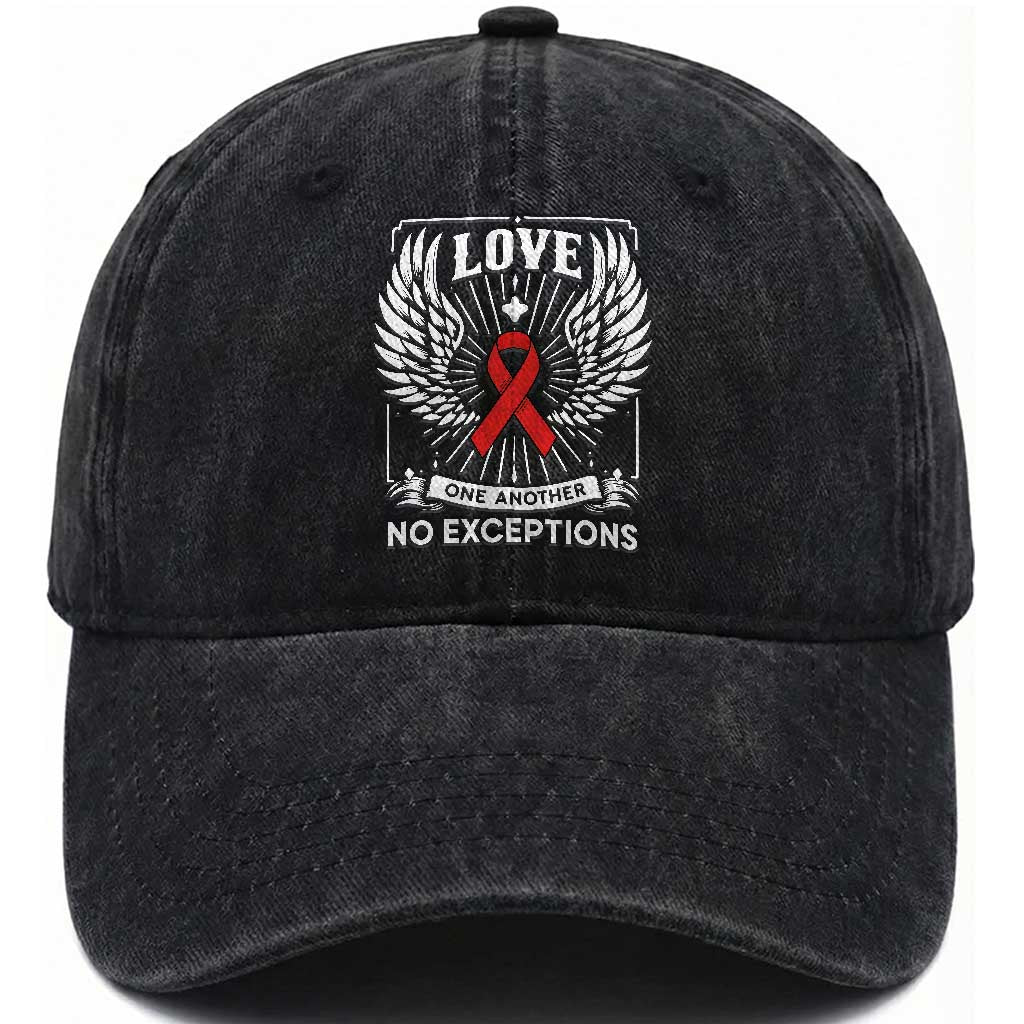 Red Ribbon Christian Washed Cotton Baseball Cap Cross Minimal Faith HIV Awareness Religious