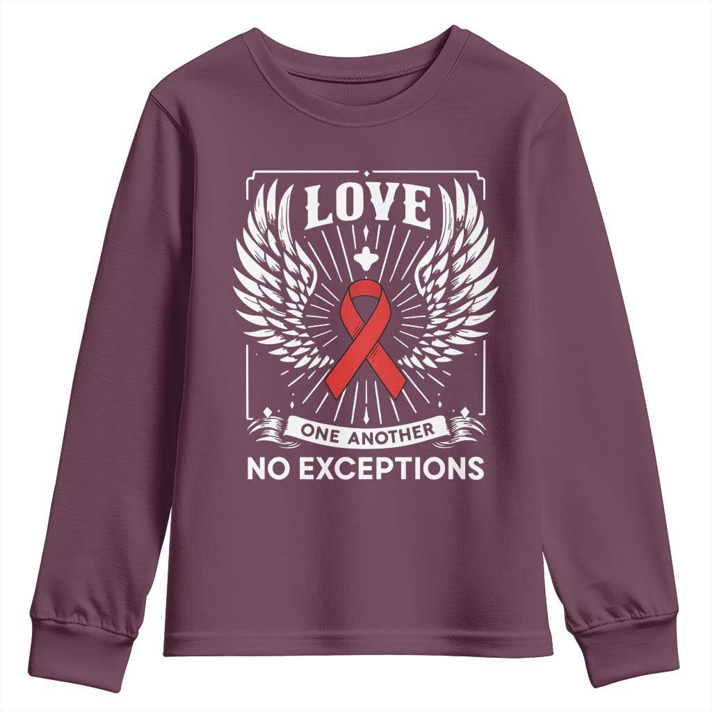 Red Ribbon Christian Youth Sweatshirt Cross Minimal Faith HIV Awareness Religious - Wonder Print Shop