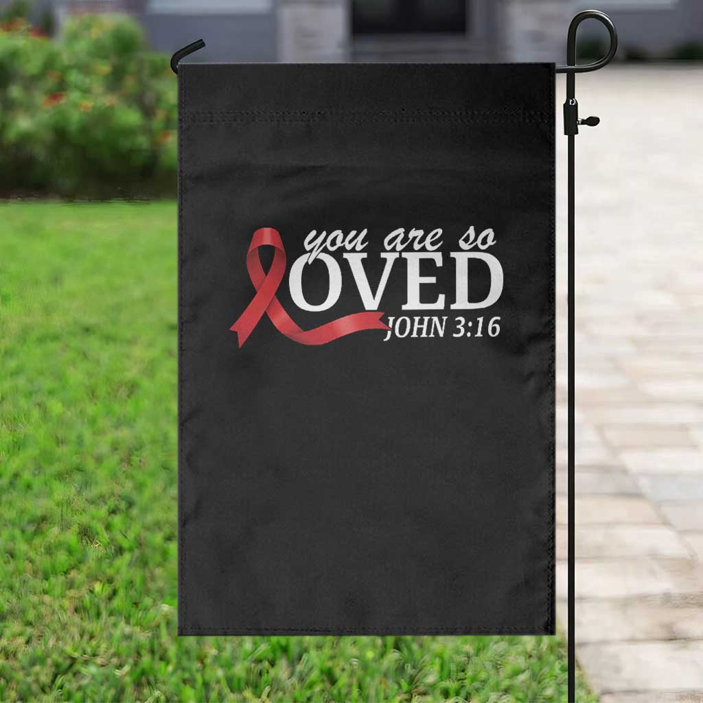 Red Ribbon Christian Garden Flag Cross Bible Verse Inspirational Religious Faith - Wonder Print Shop