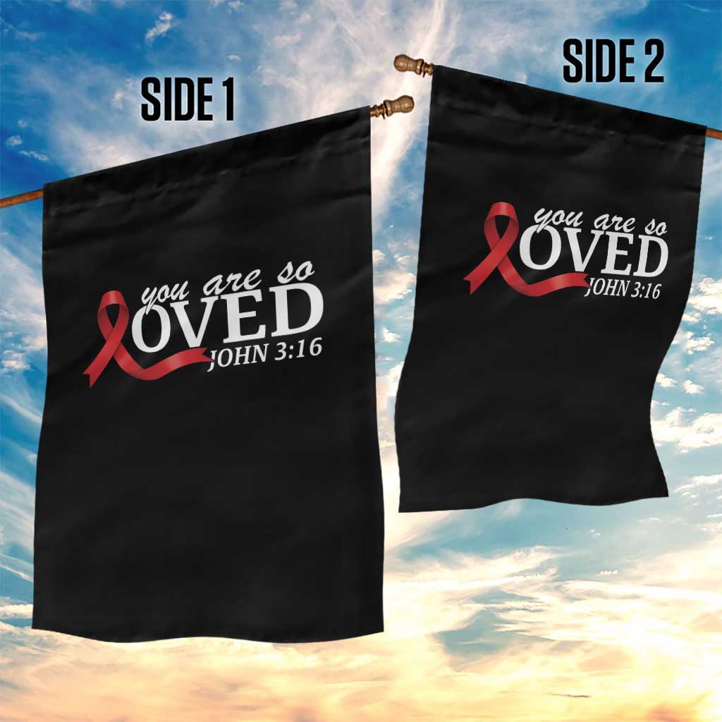 Red Ribbon Christian Garden Flag Cross Bible Verse Inspirational Religious Faith - Wonder Print Shop