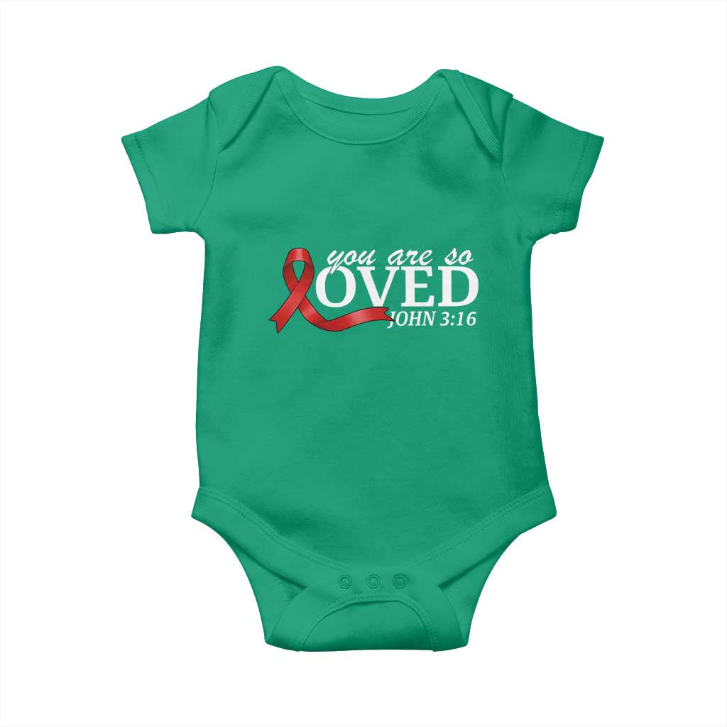 Red Ribbon Christian Baby Onesie Cross Bible Verse Inspirational Religious Faith - Wonder Print Shop