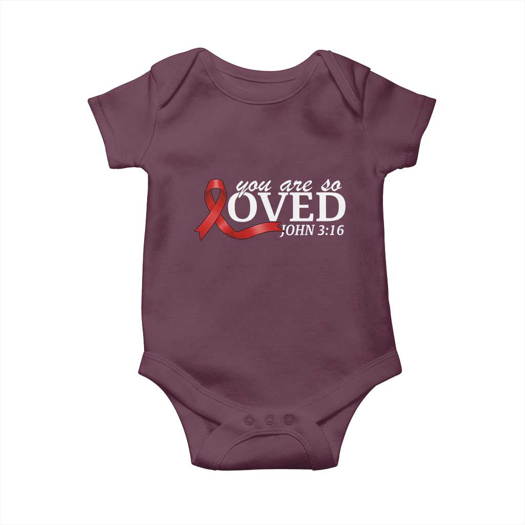 Red Ribbon Christian Baby Onesie Cross Bible Verse Inspirational Religious Faith - Wonder Print Shop