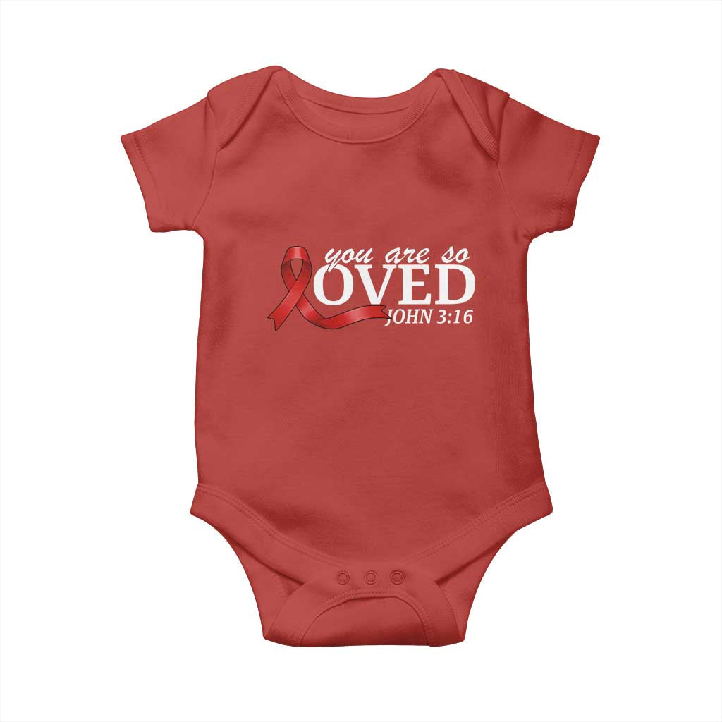 Red Ribbon Christian Baby Onesie Cross Bible Verse Inspirational Religious Faith - Wonder Print Shop