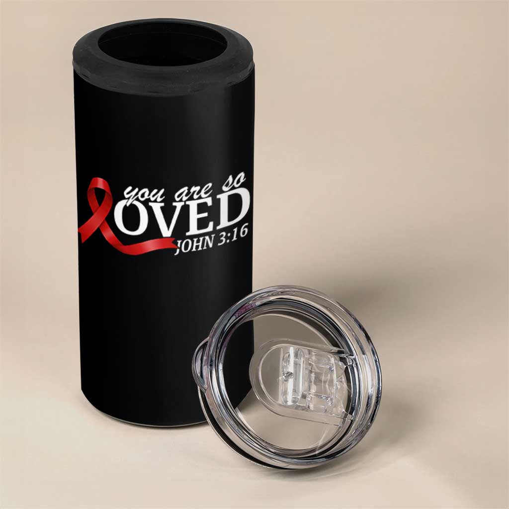 Red Ribbon Christian 4 in 1 Can Cooler Tumbler Cross Bible Verse Inspirational Religious Faith - Wonder Print Shop