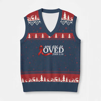Red Ribbon Christian V-Neck Knit Sweater Vest Cross Bible Verse Inspirational Religious Faith - Wonder Print Shop