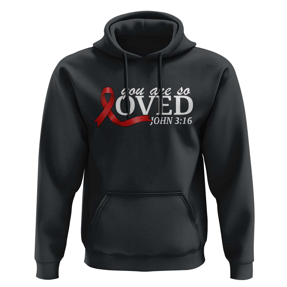 Red Ribbon Christian Hoodie Cross Bible Verse Inspirational Religious Faith - Wonder Print Shop