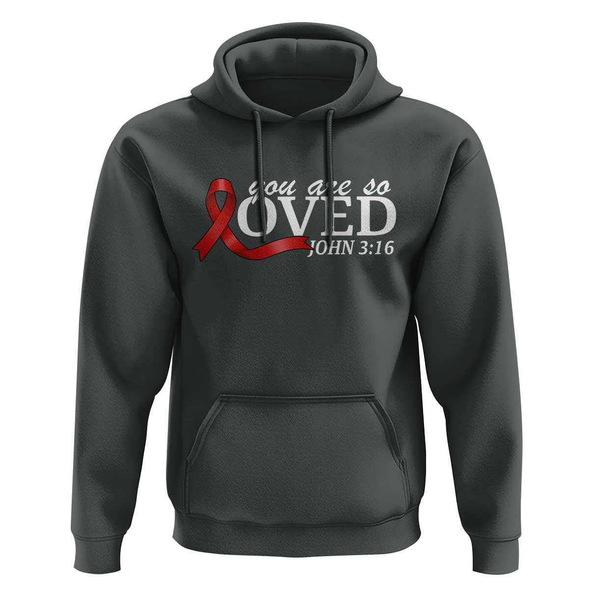 Red Ribbon Christian Hoodie Cross Bible Verse Inspirational Religious Faith - Wonder Print Shop