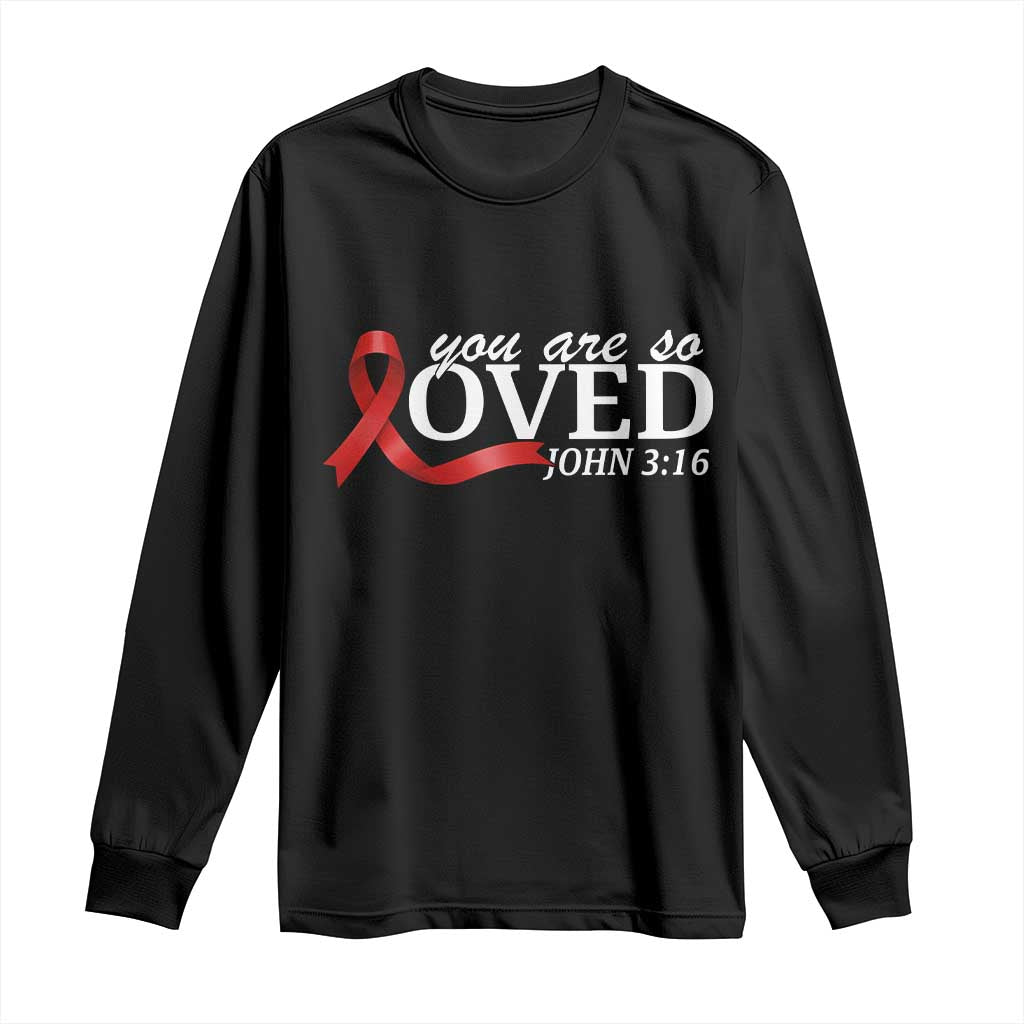 Red Ribbon Christian Long Sleeve Shirt Cross Bible Verse Inspirational Religious Faith - Wonder Print Shop