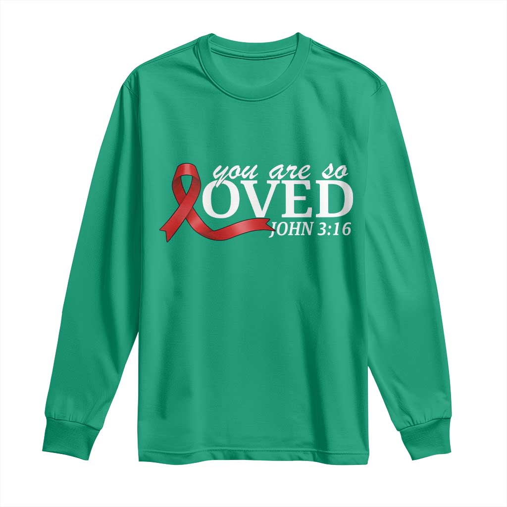 Red Ribbon Christian Long Sleeve Shirt Cross Bible Verse Inspirational Religious Faith - Wonder Print Shop