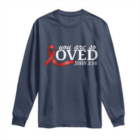Red Ribbon Christian Long Sleeve Shirt Cross Bible Verse Inspirational Religious Faith - Wonder Print Shop