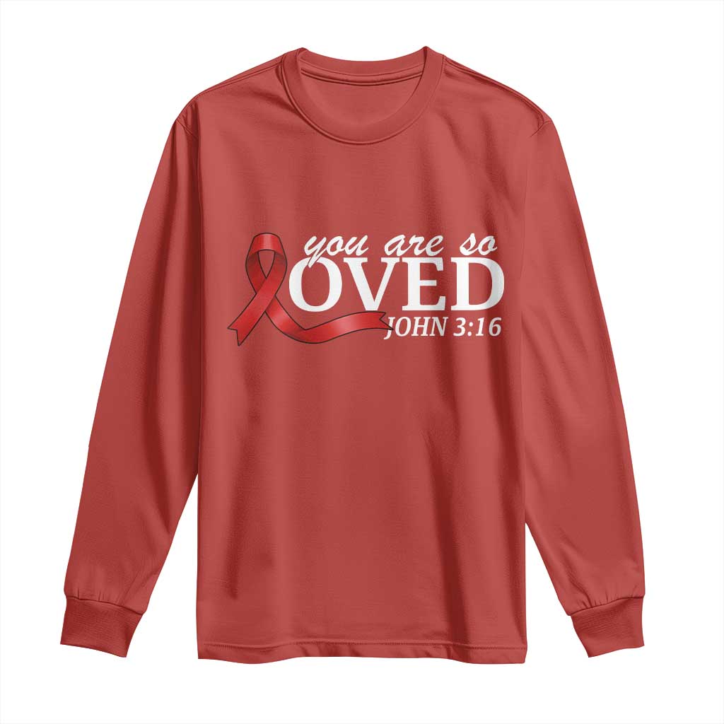 Red Ribbon Christian Long Sleeve Shirt Cross Bible Verse Inspirational Religious Faith - Wonder Print Shop