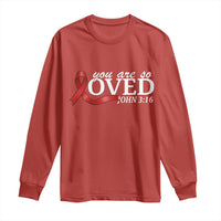 Red Ribbon Christian Long Sleeve Shirt Cross Bible Verse Inspirational Religious Faith - Wonder Print Shop