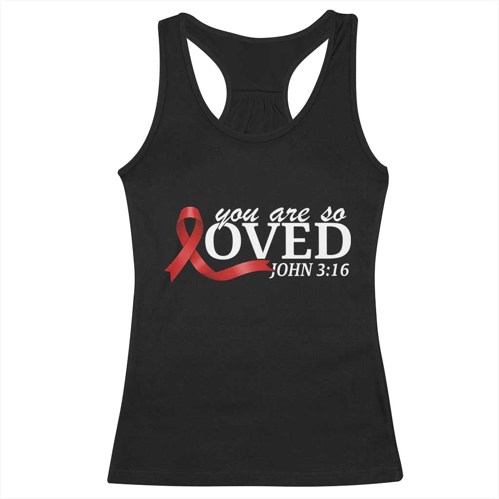 Red Ribbon Christian Racerback Tank Top Cross Bible Verse Inspirational Religious Faith - Wonder Print Shop
