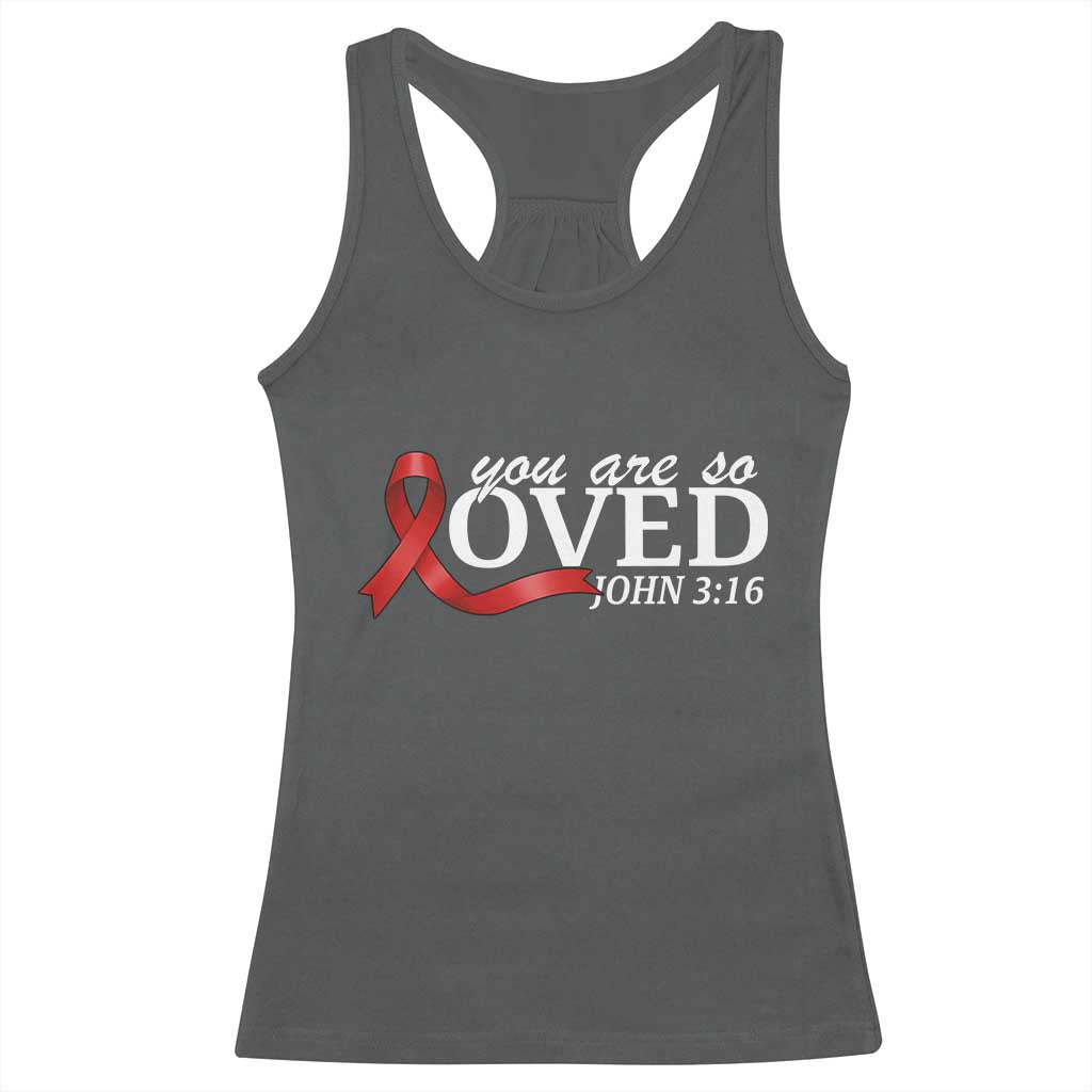 Red Ribbon Christian Racerback Tank Top Cross Bible Verse Inspirational Religious Faith - Wonder Print Shop