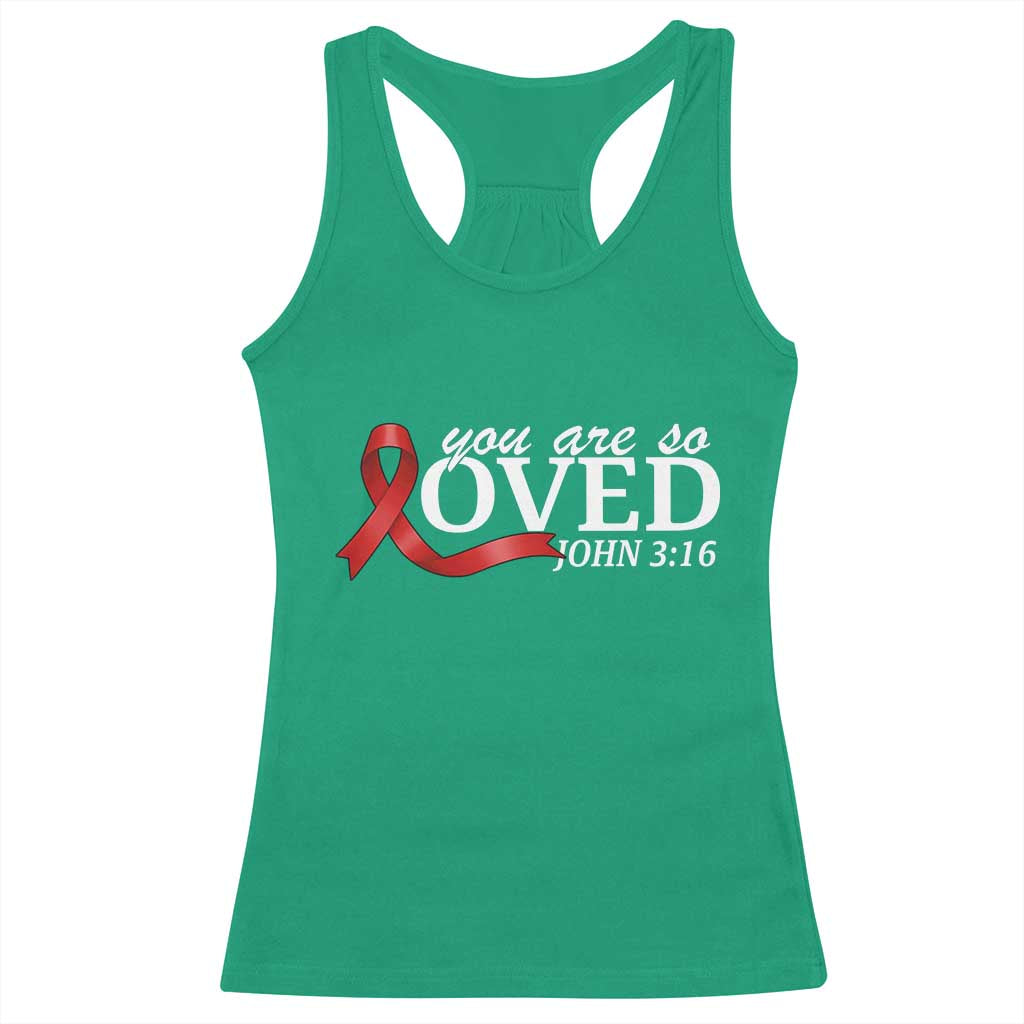 Red Ribbon Christian Racerback Tank Top Cross Bible Verse Inspirational Religious Faith - Wonder Print Shop