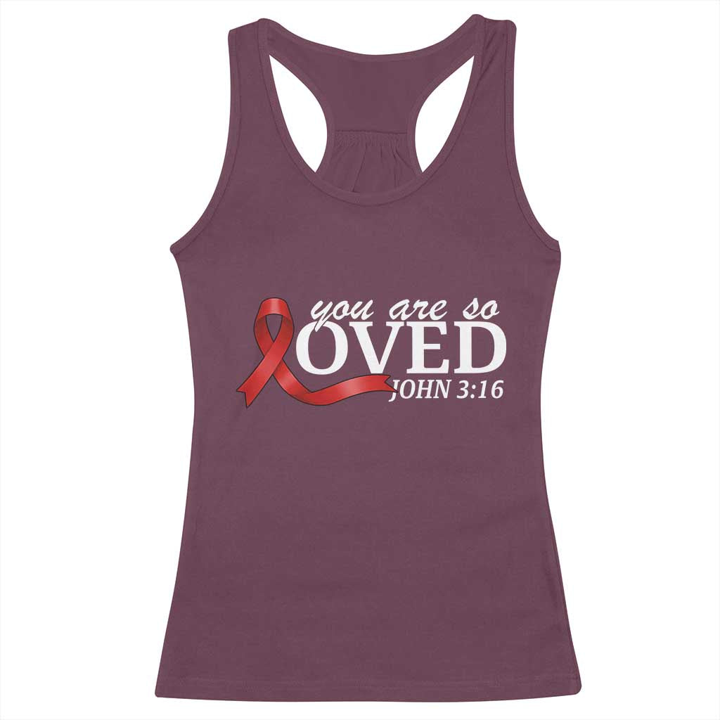 Red Ribbon Christian Racerback Tank Top Cross Bible Verse Inspirational Religious Faith - Wonder Print Shop