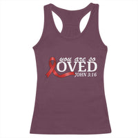 Red Ribbon Christian Racerback Tank Top Cross Bible Verse Inspirational Religious Faith - Wonder Print Shop