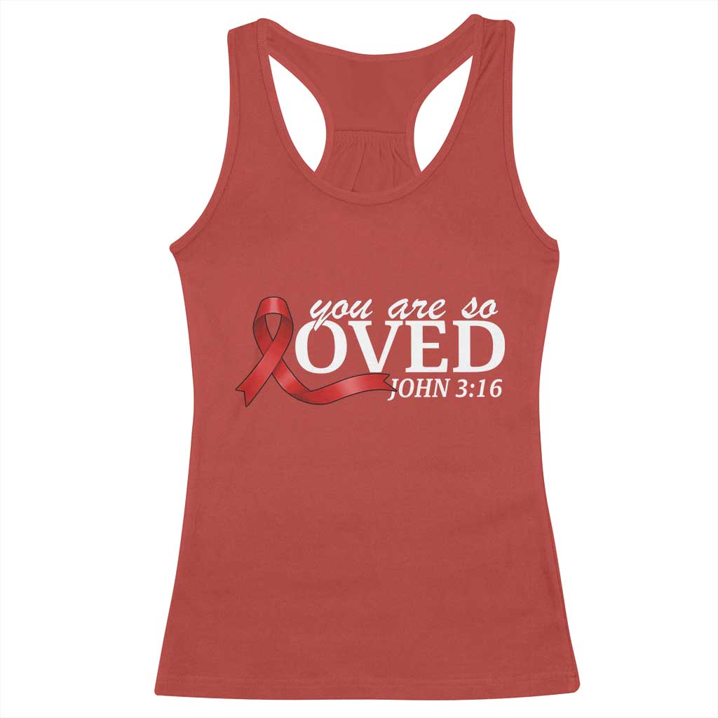 Red Ribbon Christian Racerback Tank Top Cross Bible Verse Inspirational Religious Faith - Wonder Print Shop