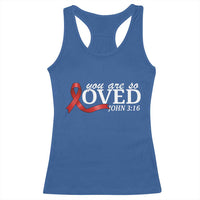 Red Ribbon Christian Racerback Tank Top Cross Bible Verse Inspirational Religious Faith - Wonder Print Shop