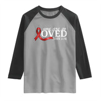 Red Ribbon Christian Raglan Shirt Cross Bible Verse Inspirational Religious Faith - Wonder Print Shop