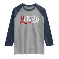 Red Ribbon Christian Raglan Shirt Cross Bible Verse Inspirational Religious Faith - Wonder Print Shop