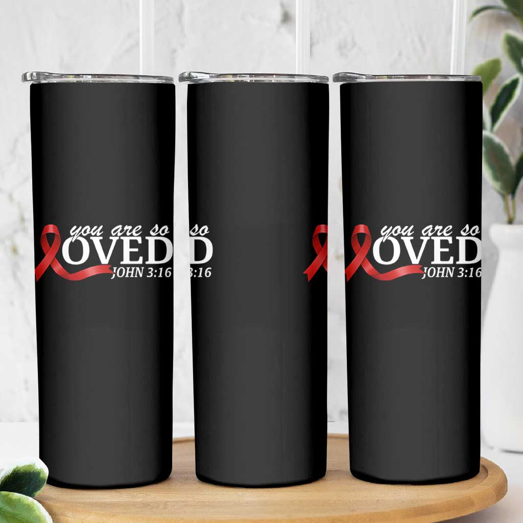 Red Ribbon Christian Skinny Tumbler Cross Bible Verse Inspirational Religious Faith - Wonder Print Shop