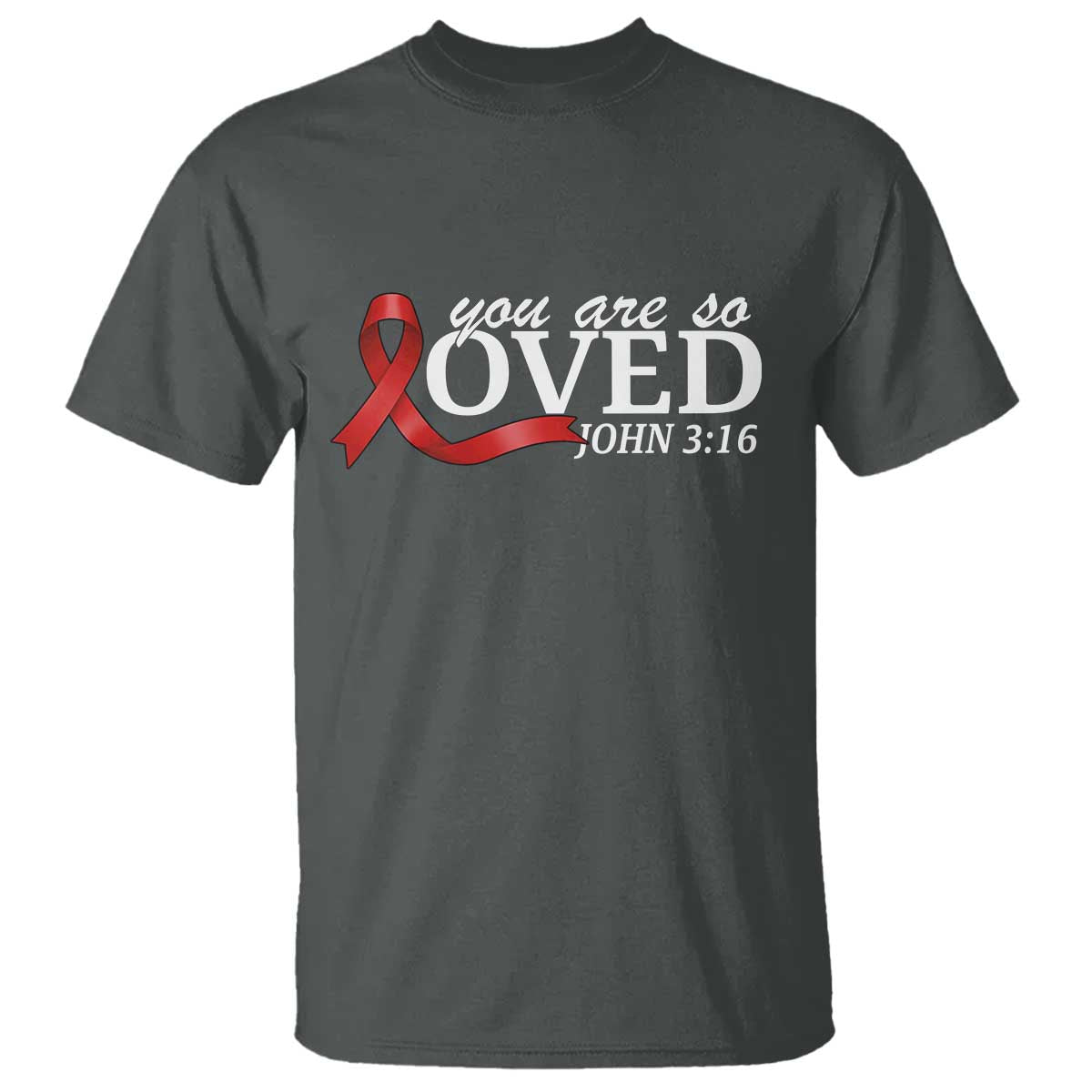 Red Ribbon Christian T Shirt Cross Bible Verse Inspirational Religious Faith - Wonder Print Shop