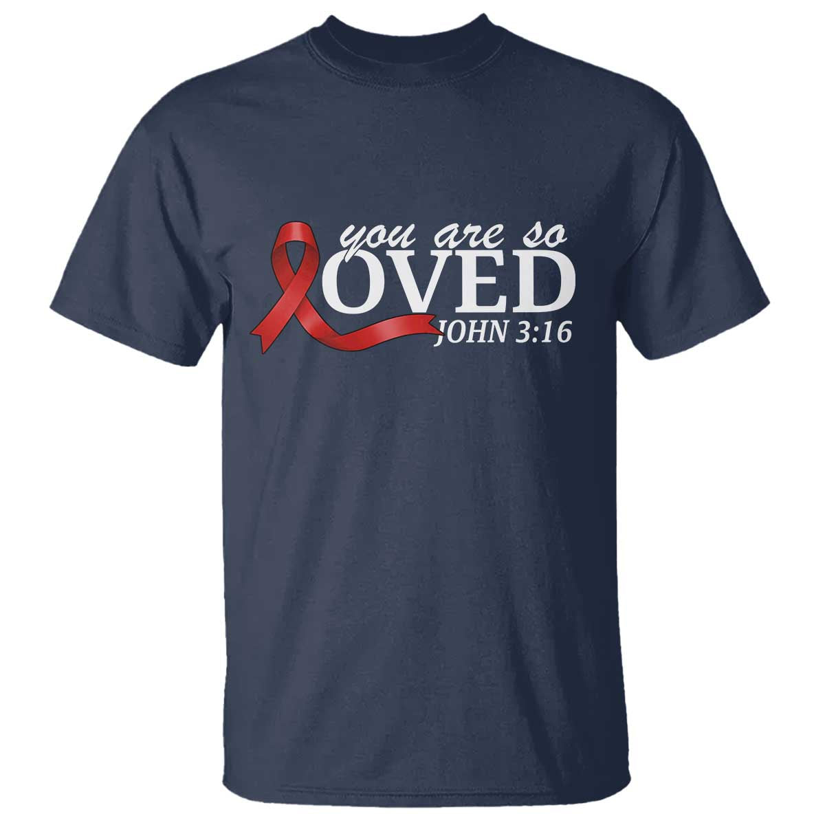 Red Ribbon Christian T Shirt Cross Bible Verse Inspirational Religious Faith - Wonder Print Shop