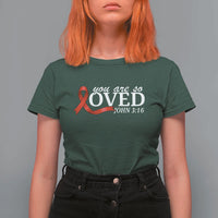 Red Ribbon Christian T Shirt For Women Cross Bible Verse Inspirational Religious Faith - Wonder Print Shop