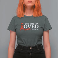 Red Ribbon Christian T Shirt For Women Cross Bible Verse Inspirational Religious Faith - Wonder Print Shop